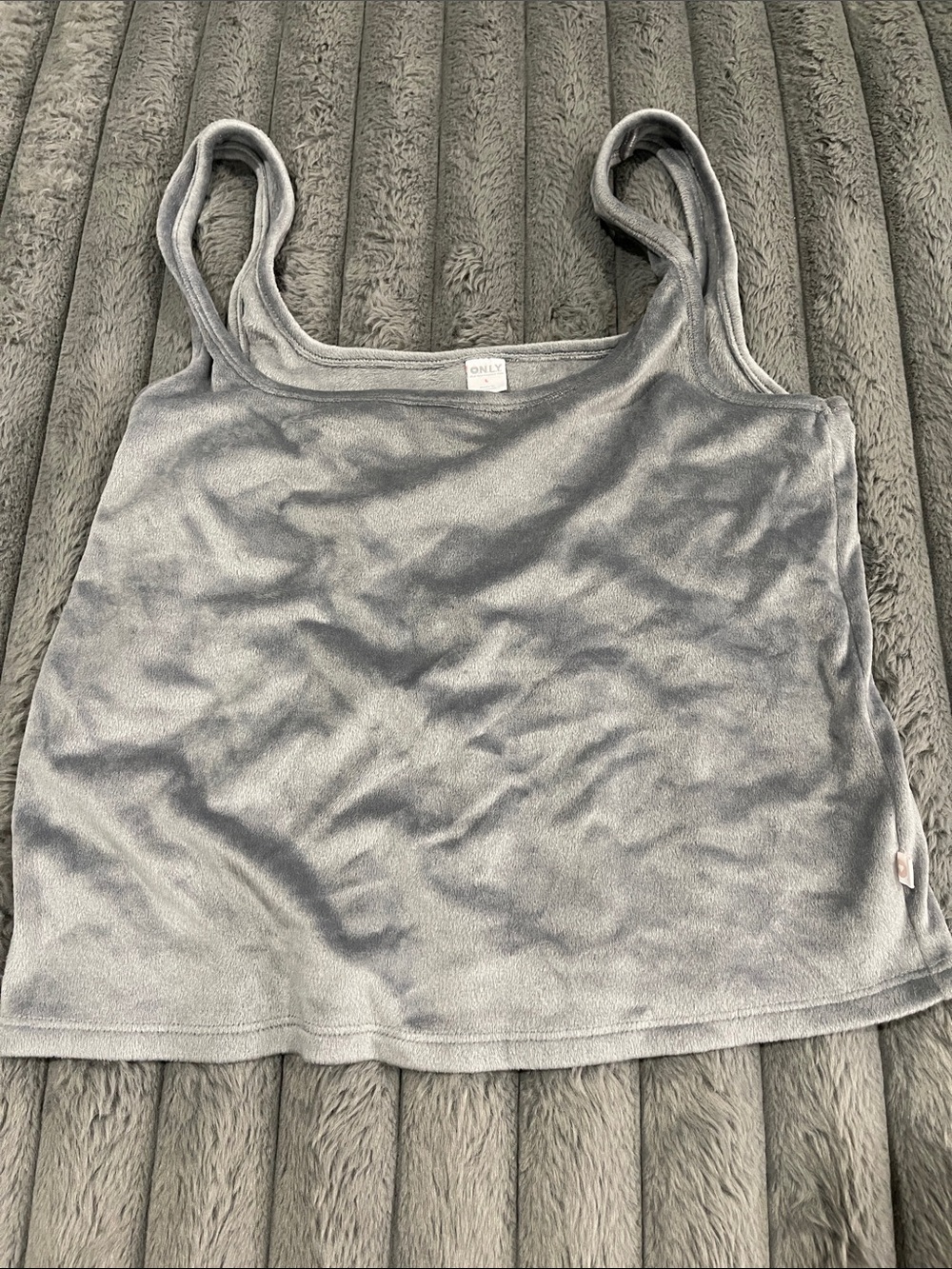 Only Velvet Scoop Neck Tank Top — Light Gray